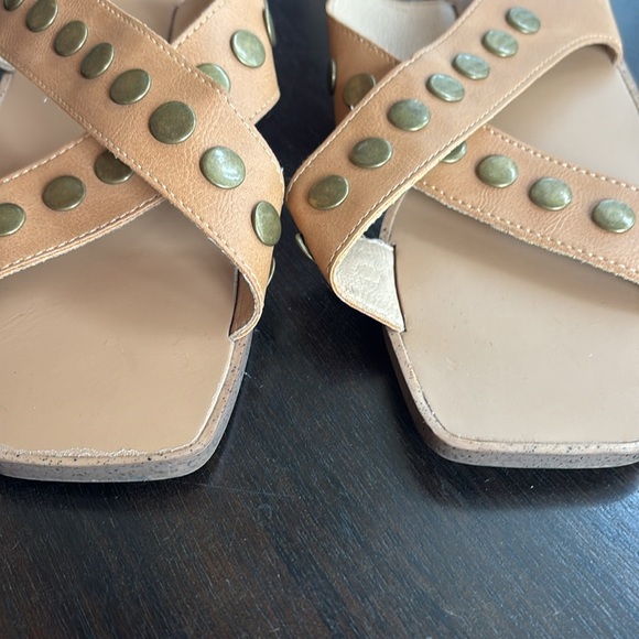 Oasis Society Kylie studded cross band Tan Sandals man made upper 9 - Picture 2 of 6